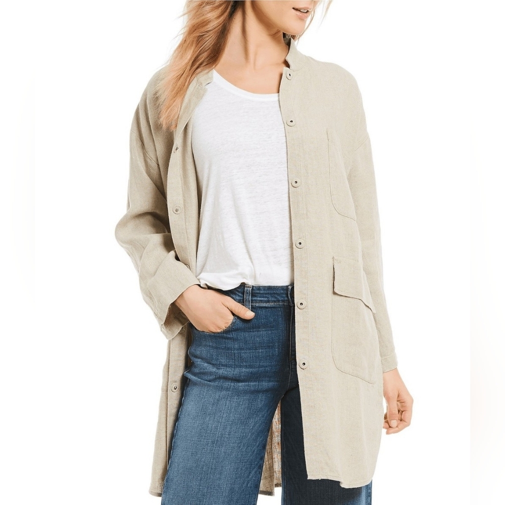Eileen Fisher Mandarin Collar Heavyweight Linen Jacket Large